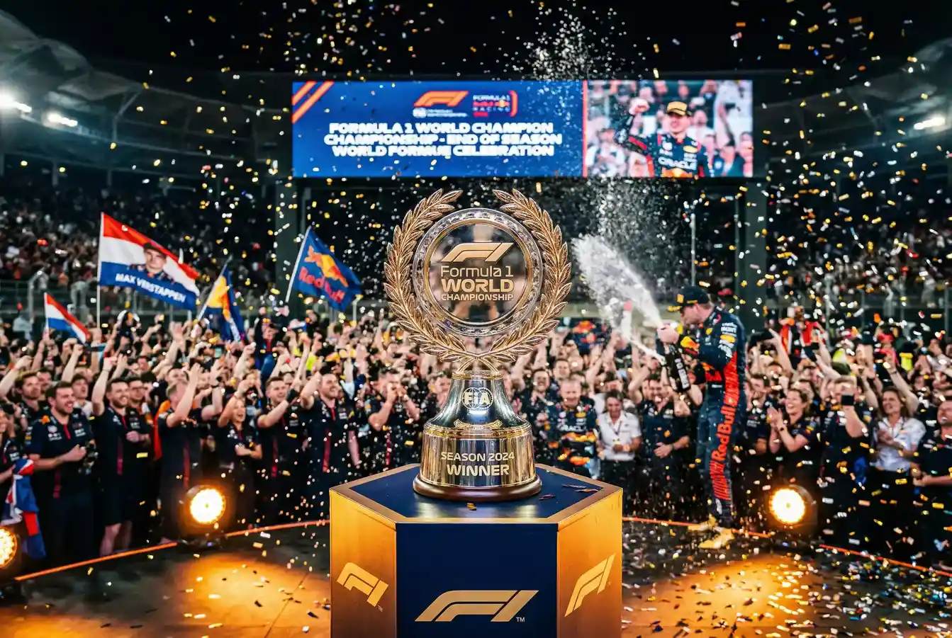 Trofeo del campeonato mundial de F1 en el podio de final de temporada
