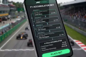 Boleto de apuestas mostrando multiples selecciones de F1 combinadas