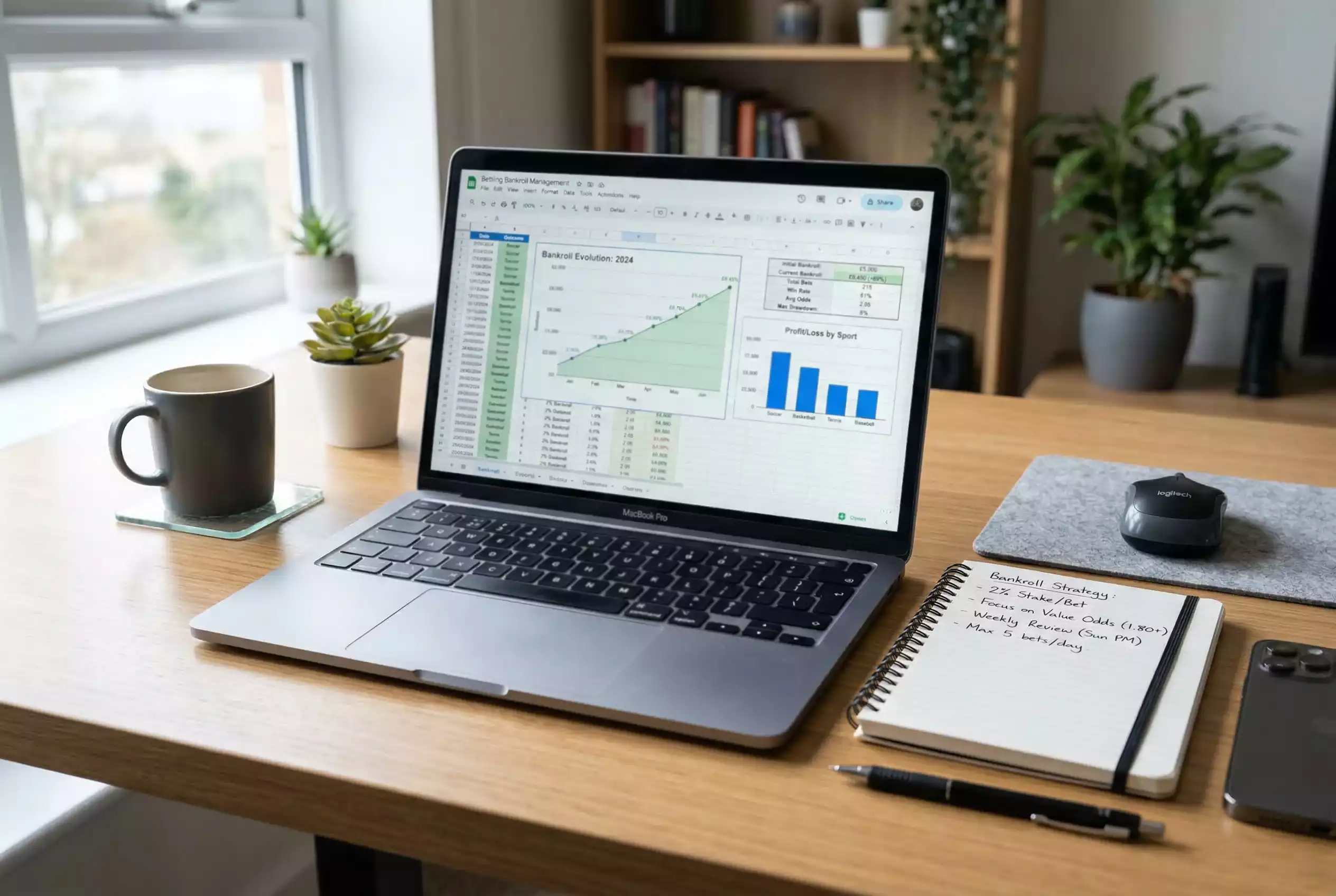 Hoja de calculo de gestion de apuestas con graficos de evolucion de bankroll
