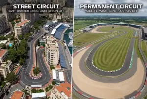Collage de diferentes tipos de circuitos F1 mostrando variedad de trazados
