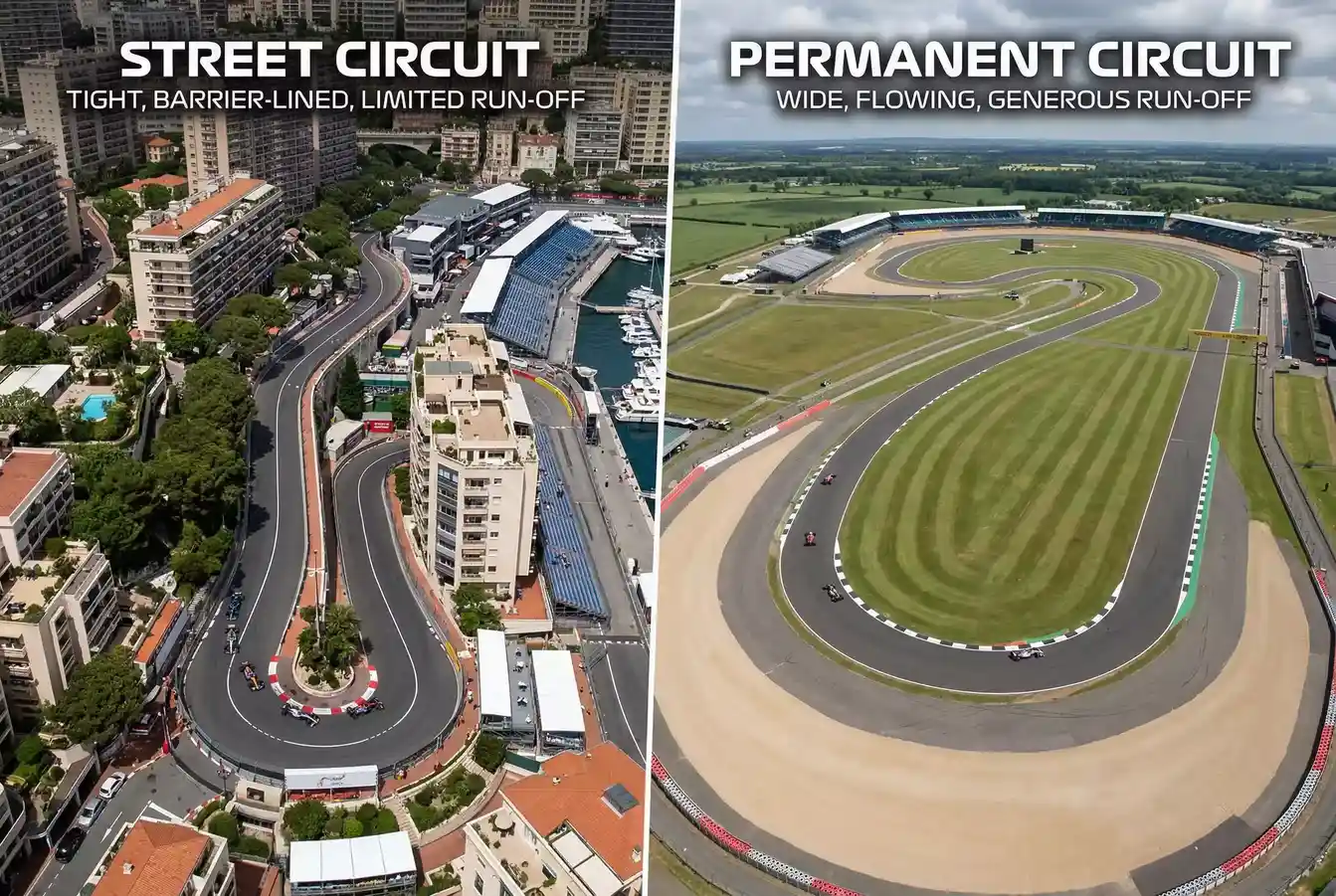 Collage de diferentes tipos de circuitos F1 mostrando variedad de trazados