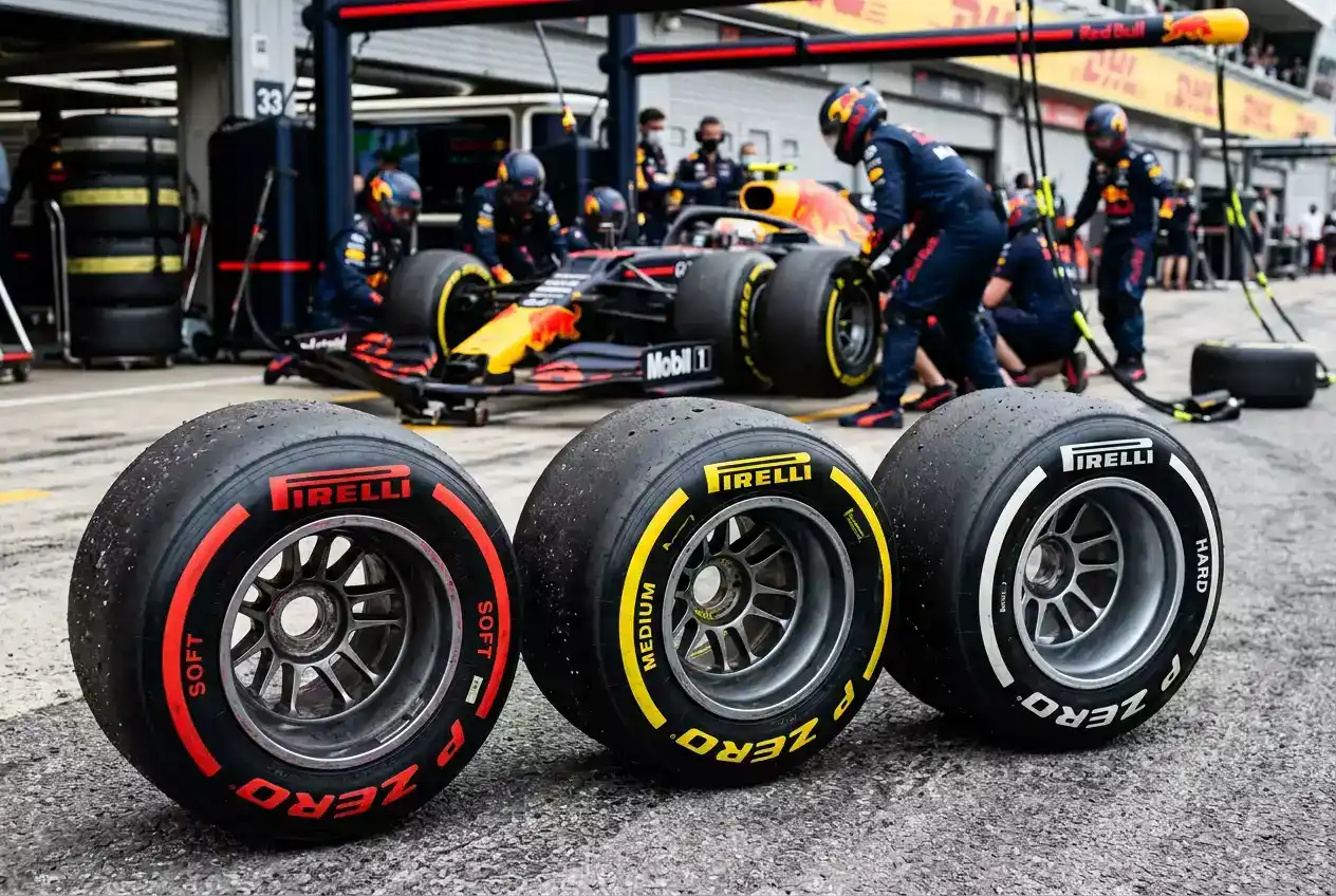 Set de neumaticos Pirelli de F1 con los tres compuestos disponibles