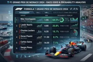 Pantalla de cuotas de apuestas F1 con calculos de probabilidad superpuestos