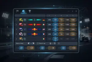 Panel de mercados de apuestas de Fórmula 1 mostrando diferentes opciones disponibles para un Gran Premio